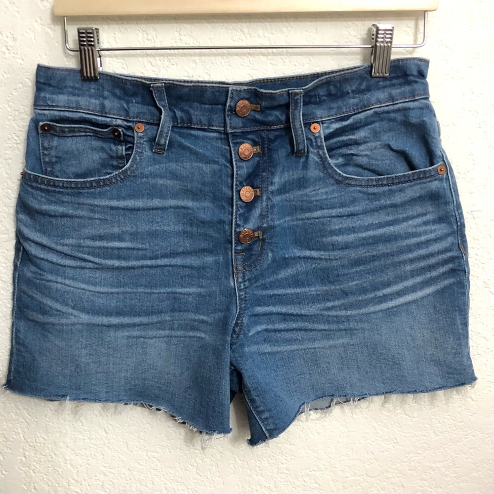 Madewell High rise denim shorts stretchy button down zip